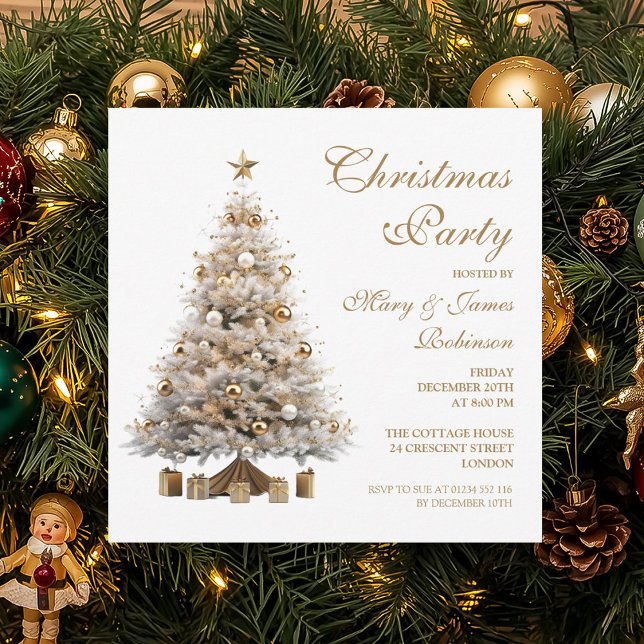 Elegant Julgran Julfesten Guld Inbjudningar (Elegant Gold Christmas Tree Holiday Party Invitation)