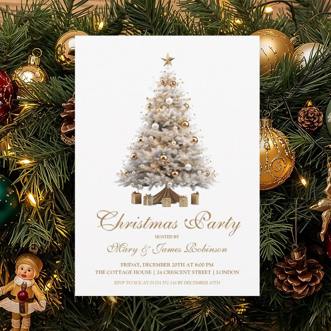 Elegant Julgran Julfesten Guld Inbjudningar (Elegant Gold Christmas Tree Holiday Party Invitation)