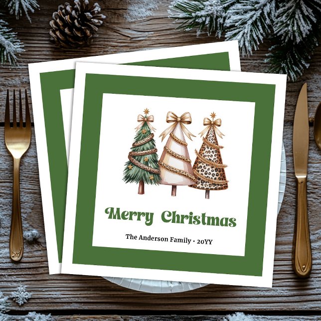 Elegant julgran leopardtryck middag serviett pappersservett (Elegant Christmas Tree Leopard Print Dinner Napkins!)