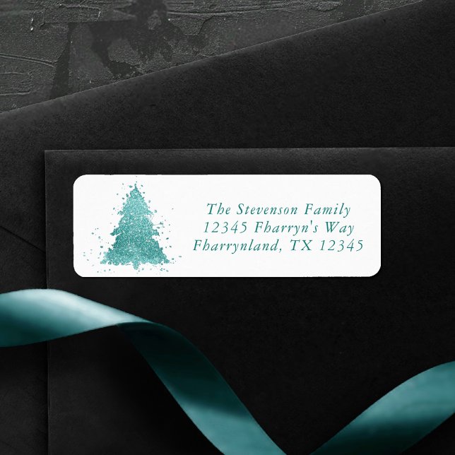 Elegant Julgran | Luxe Aqua Mint Adress Returadress Etikett (Skapare uppladdad)