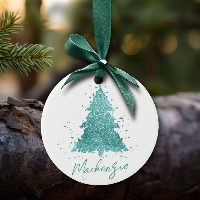 Elegant Julgran | Luxe Aqua Mint Anpassningsbar Julgransprydnad Keramik (Skapare uppladdad)