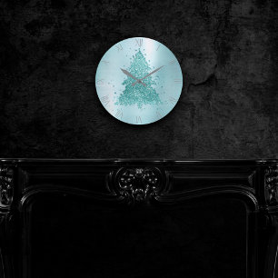 Elegant Julgran Luxe Aqua Mint Splatter Rund Klocka