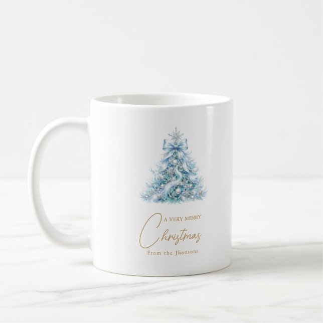 Elegant julgran med blå guldskrift Vinter  Kaffemugg (Vänster)