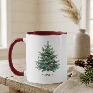 Elegant julgran med personligt namn mugg