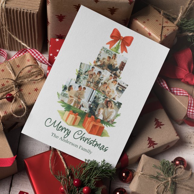 Elegant Julgran med Röda bin & Presenter - Julkort (Skapare uppladdad)