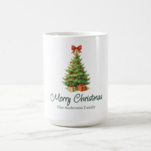 Elegant Julgran med Röda bin & Presenter - Kaffemugg