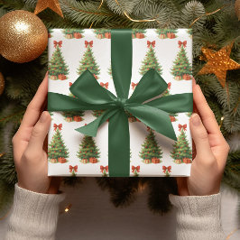 Elegant Julgran med Röda bin & Presenter - Presentpapper