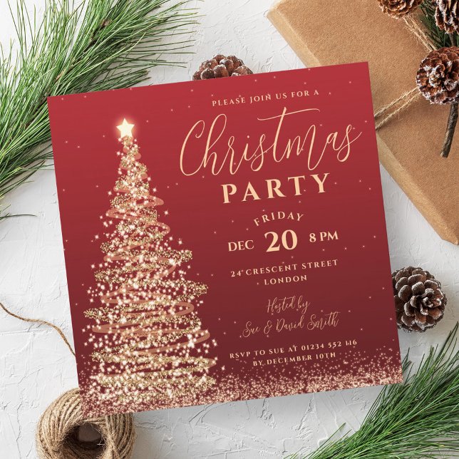 Elegant Julgran Party Red Helgdag Inbjudningar (Elegant Christmas Tree Party Red Holiday Invitation)