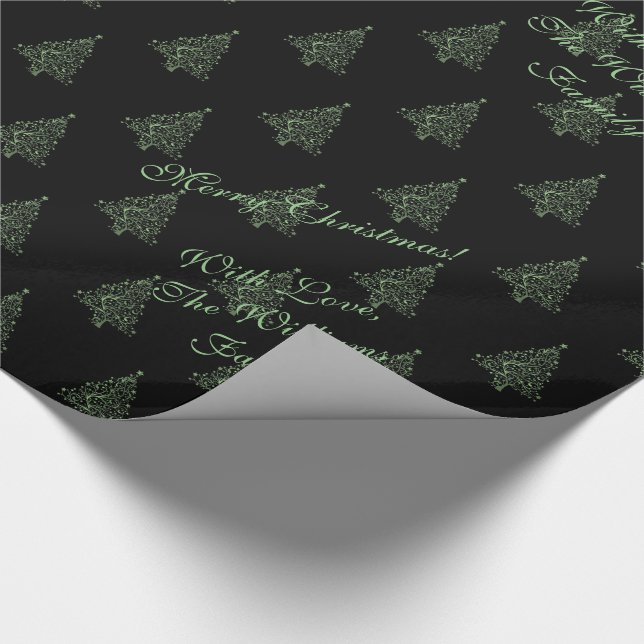 Elegant julgran randigt mönster svart grön presentpapper (Hörn)