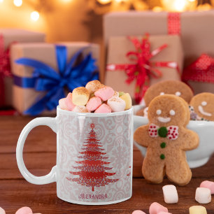 Elegant Julgran Red Personlig Snöflingor Kaffemugg