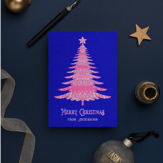 Elegant Julgran Rosa Blue Personlig Helgkort