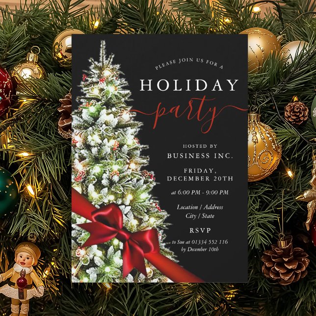 Elegant julgran slinga företags julfest  inbjudningar (Elegant Xmas Tree Bow Corporate Holiday Party Invitation)