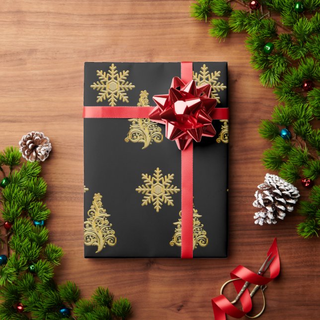 Elegant julgran snöflinga i guld   presentpapper (Julgåva)