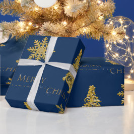 Elegant julgran snöflinga på blå presentpapper