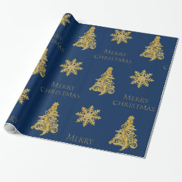 Elegant julgran snöflinga på blå presentpapper