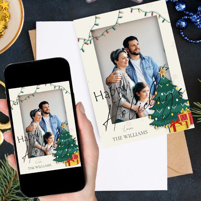 Elegant Julgran Star Photo Glad helg Kort (Elegant Christmas Tree Star Photo Happy Holidays Card)