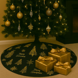 Elegant julgran svart och guld trädskört julgransmatta borstad polyester