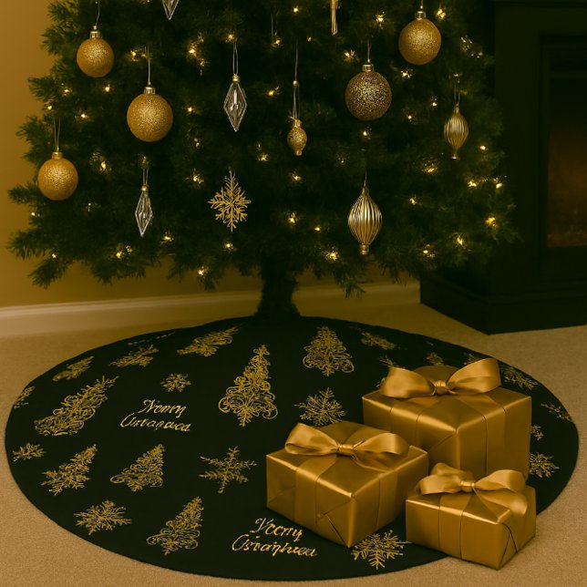 Elegant julgran svart och guld trädskört julgransmatta borstad polyester (Skapare uppladdad)