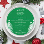 Elegant Julgranar om Grönten Meny<br><div class="desc">En grönt runt middagsmeny med vit Julgranar innehåller menyinformationen i chic. Perfekt för en helgdag-jul-party eller speciella evenemang med en sittande middag.</div>