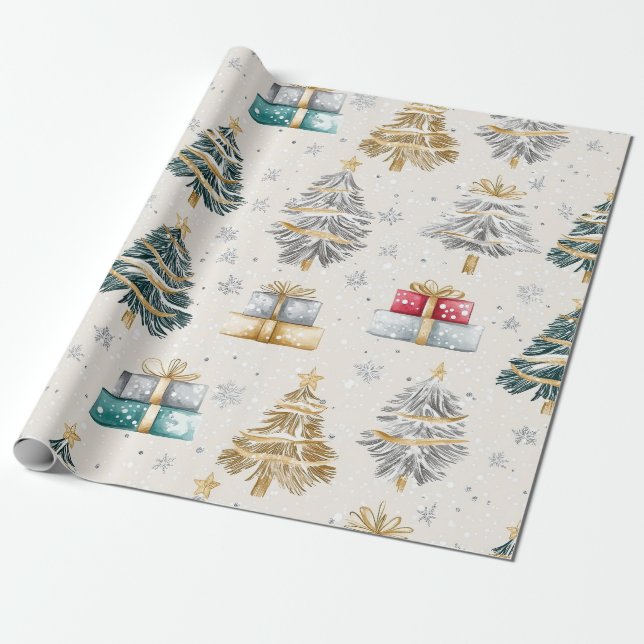 Elegant Julgranar Vintage Presentpapper (Utrullad)