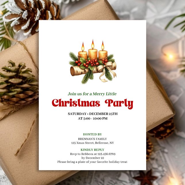 Elegant julgranskrans med ljus Design Inbjudningar (Elegant Christmas Candles Pine Wreath Design)