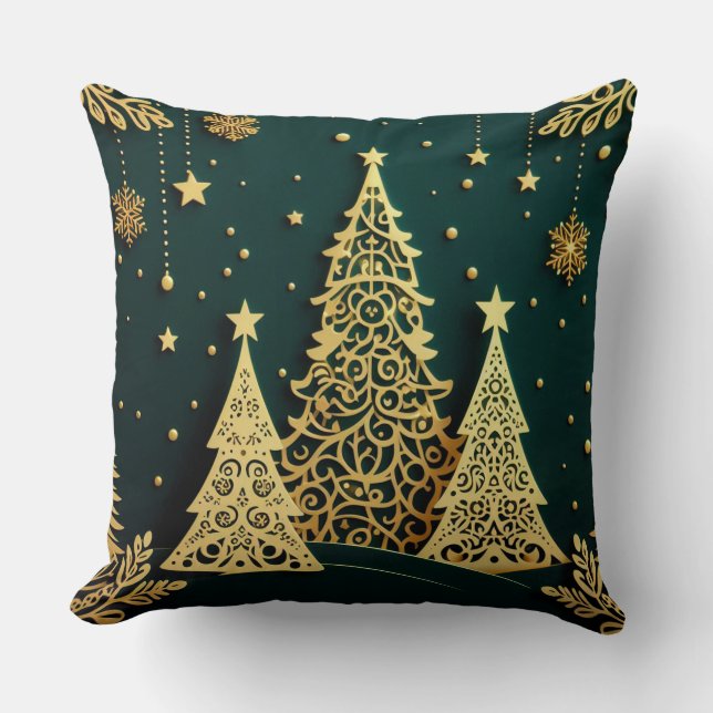 Elegant julgransmönster i guld kudde (Framsida)