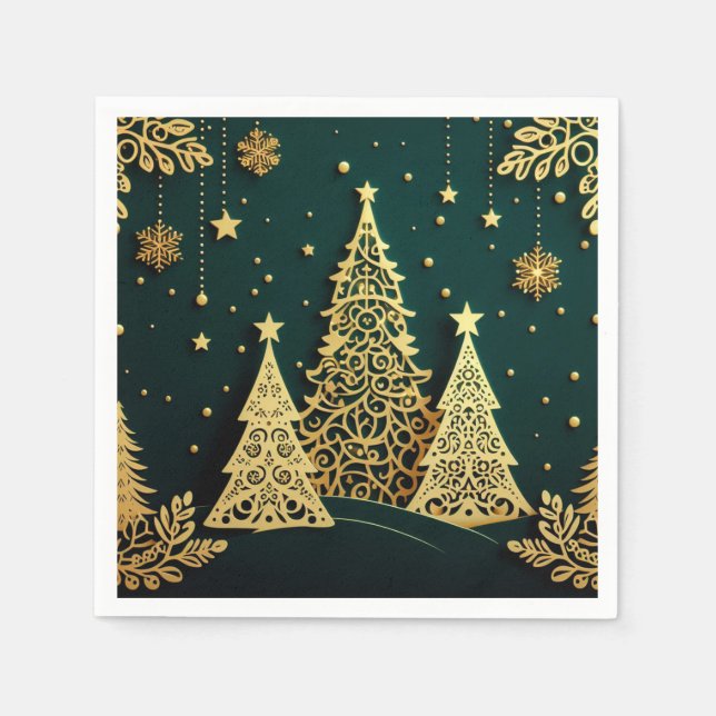 Elegant julgransmönster i guld pappersservett (Framsidan)