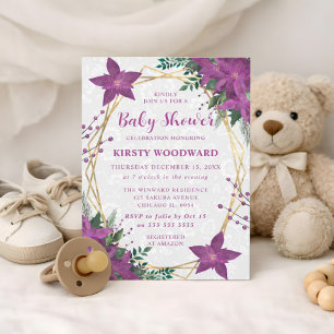 Elegant julgransplanta i lila Vinterbabyshower Inbjudningar