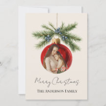 Elegant julgransprydnad för familjefoto i akvarell