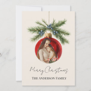 Elegant julgransprydnad för familjefoto i akvarell julkort