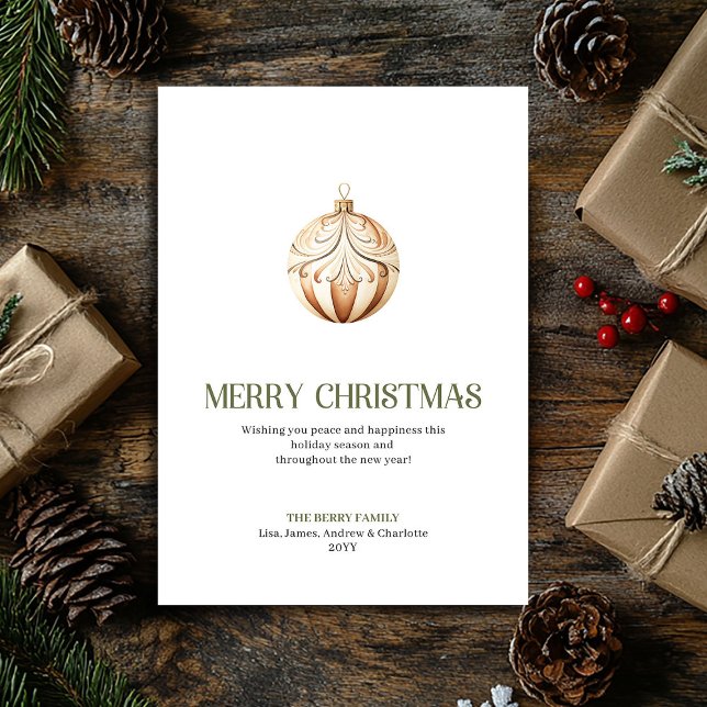 Elegant julgransprydnad Kort Neutral Guld Minim (Elegant Christmas Ornament Sage Minimal Holiday Card)