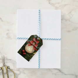 Elegant julgranssmycken kollektion med röd slinga presentetikett
