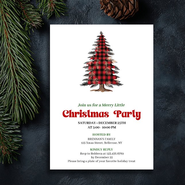 Elegant julgransträd inbjudan tryckbar Buffalo (Elegant Buffalo Christmas Tree Printable Invite)