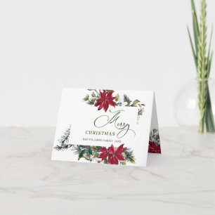 Elegant julhälsning med Poinsettia och Mistel Helgkort