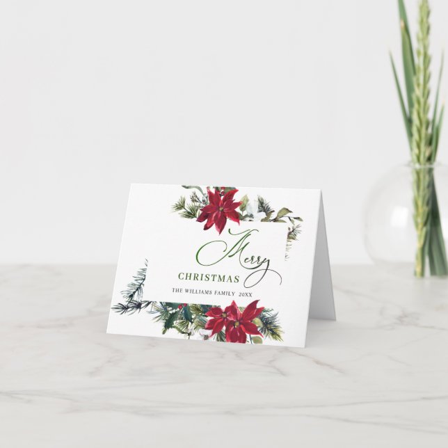 Elegant Julhälsning med Poinsettia och Mistel Helgkort (Framsida)