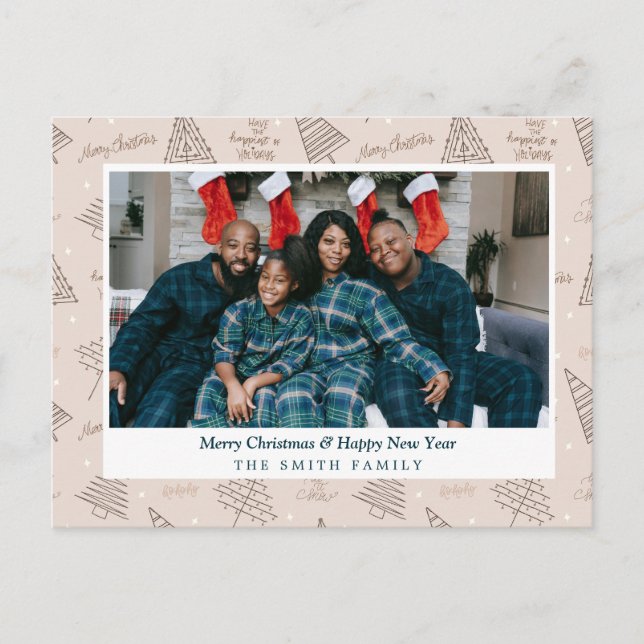 Elegant  julhälsningar med foto i Rosa Helg Vykort (Framsida)