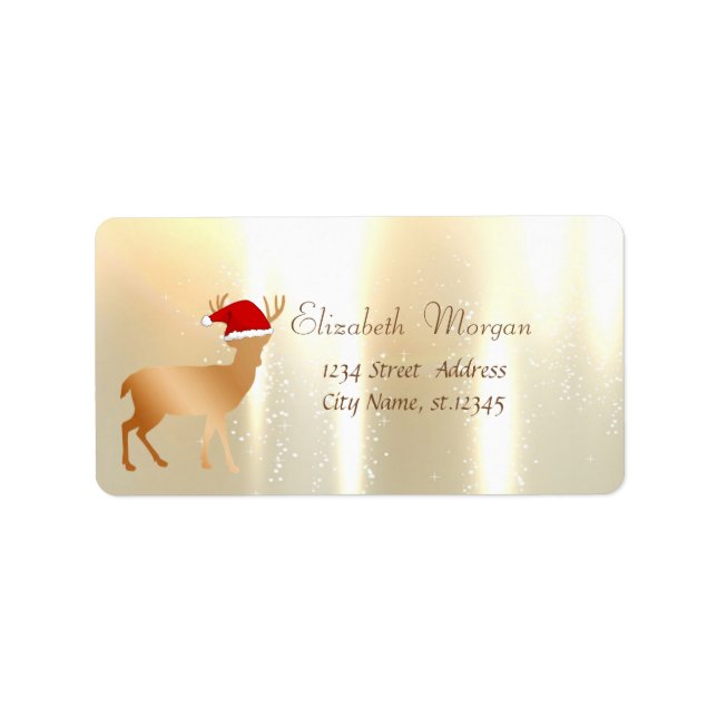 Elegant julhjort med Santamössa Adressetikett (Framsidan)