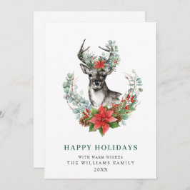 Elegant julhjort Poinsettia hälsning Julkort