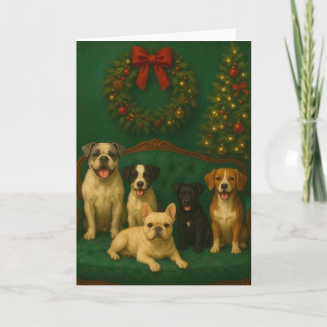 Elegant julhundporträtt julkort  kort (Framsida)