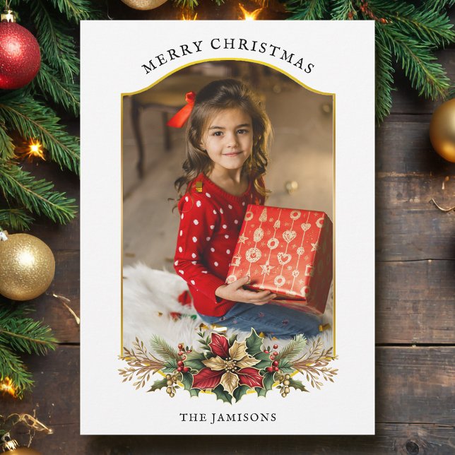 Elegant Juli-Blommigt, fotfoto med båge Julkort (Skapare uppladdad)