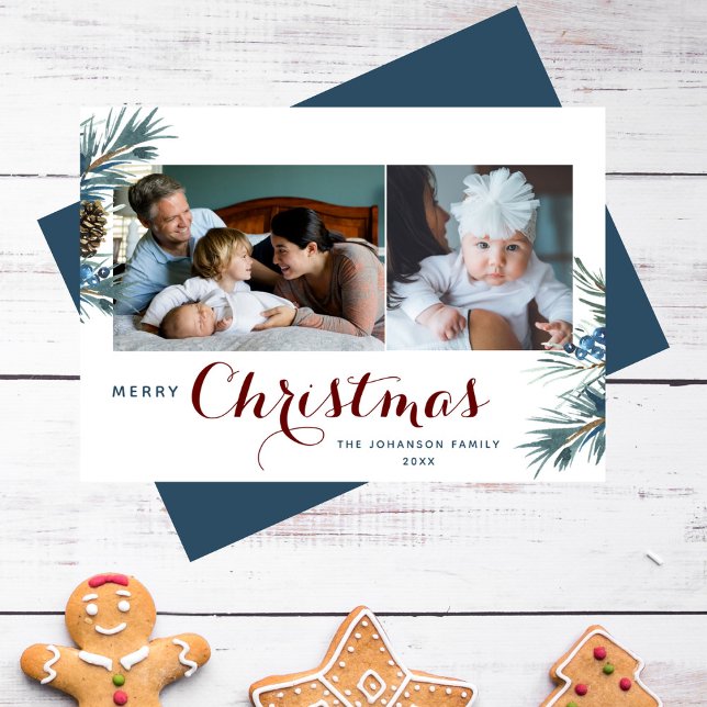 Elegant Juli Typografi 2 Bilder Vattenfärg Julkort (Skapare uppladdad)