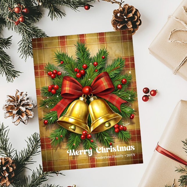 Elegant julklockor vintage krans hälsning  julkort (Elegant Christmas bells vintage wreath greeting card)