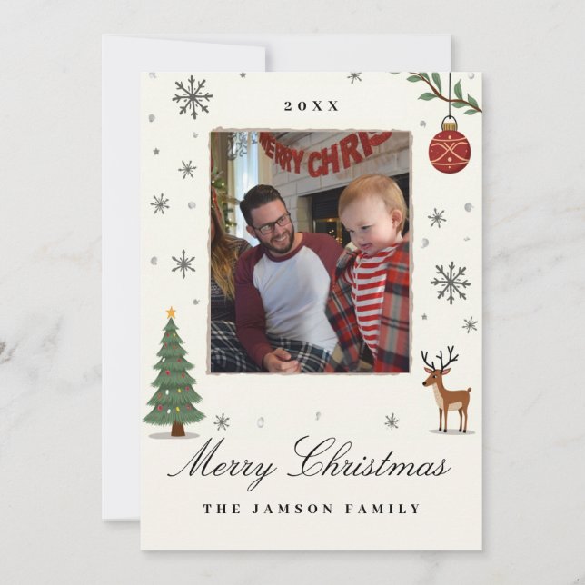 Elegant Julkort för Familjefoto Inbjudningar (Framsida)