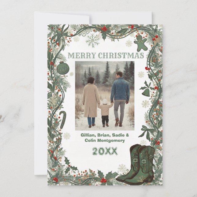 Elegant Julkort / Glad Jul Holiday Photo Card (Framsida)