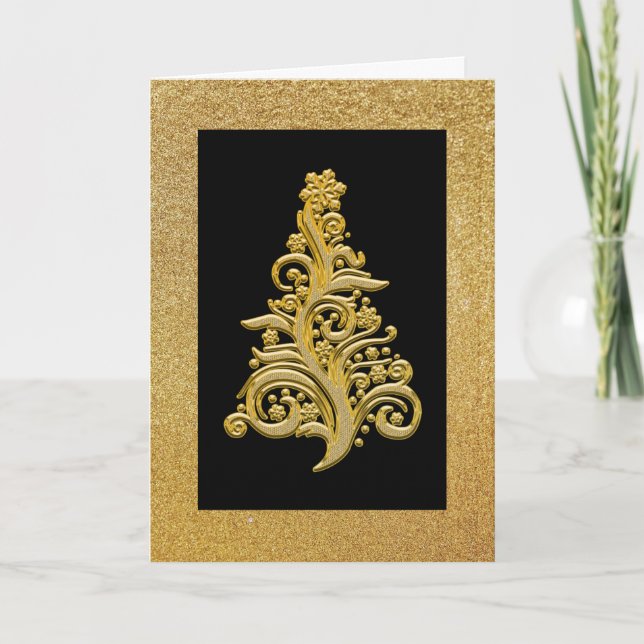 Elegant julkort med guldglitter och svart helgkort (Framsida)
