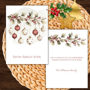 Elegant julkort med järnekgren och ornament inbjudningar