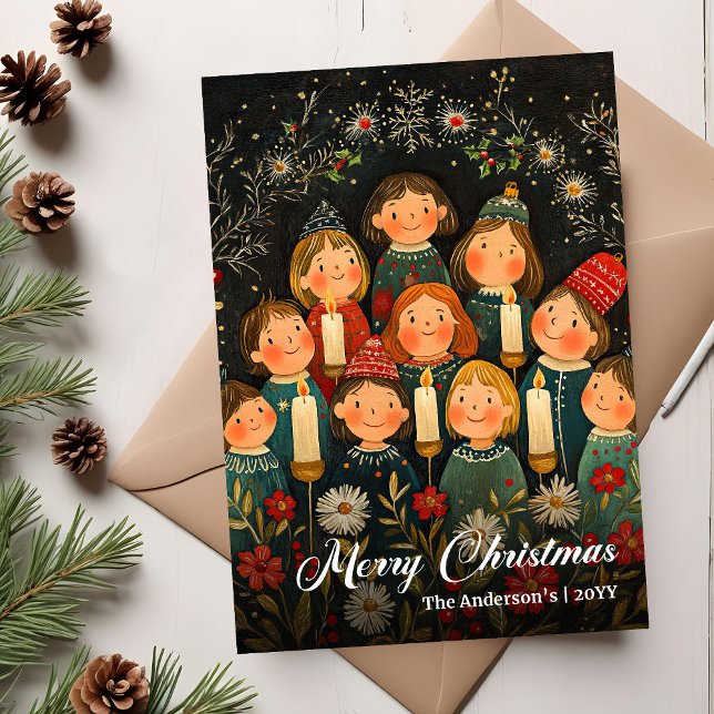 Elegant julkort med klassiska julsånger (Chic Old Fashioned Christmas Carols Holiday Card)