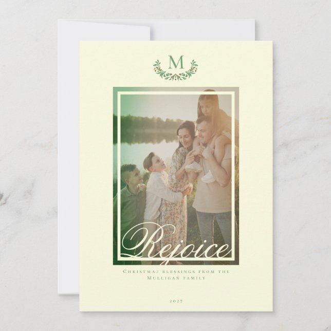 Elegant julkort med monogram och foto (Framsida)