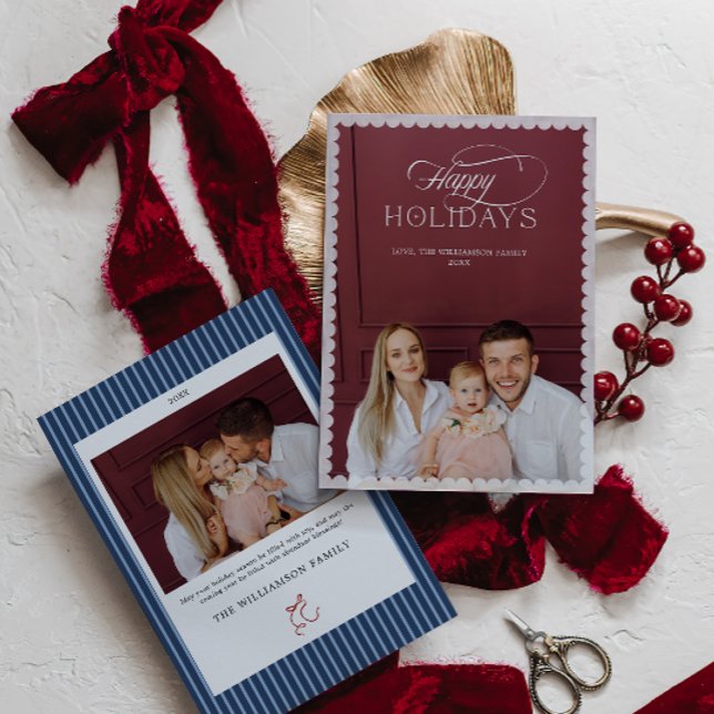 Elegant julkort med scalloped ram inbjudningar (Elegant Holiday Photo Card with Scalloped Border
)