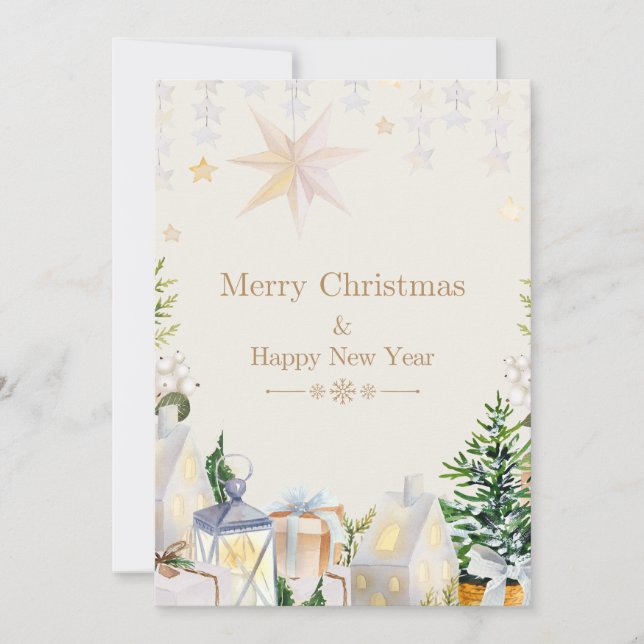 Elegant julkort med stjärnor och gåvor inbjudningar (Framsida)